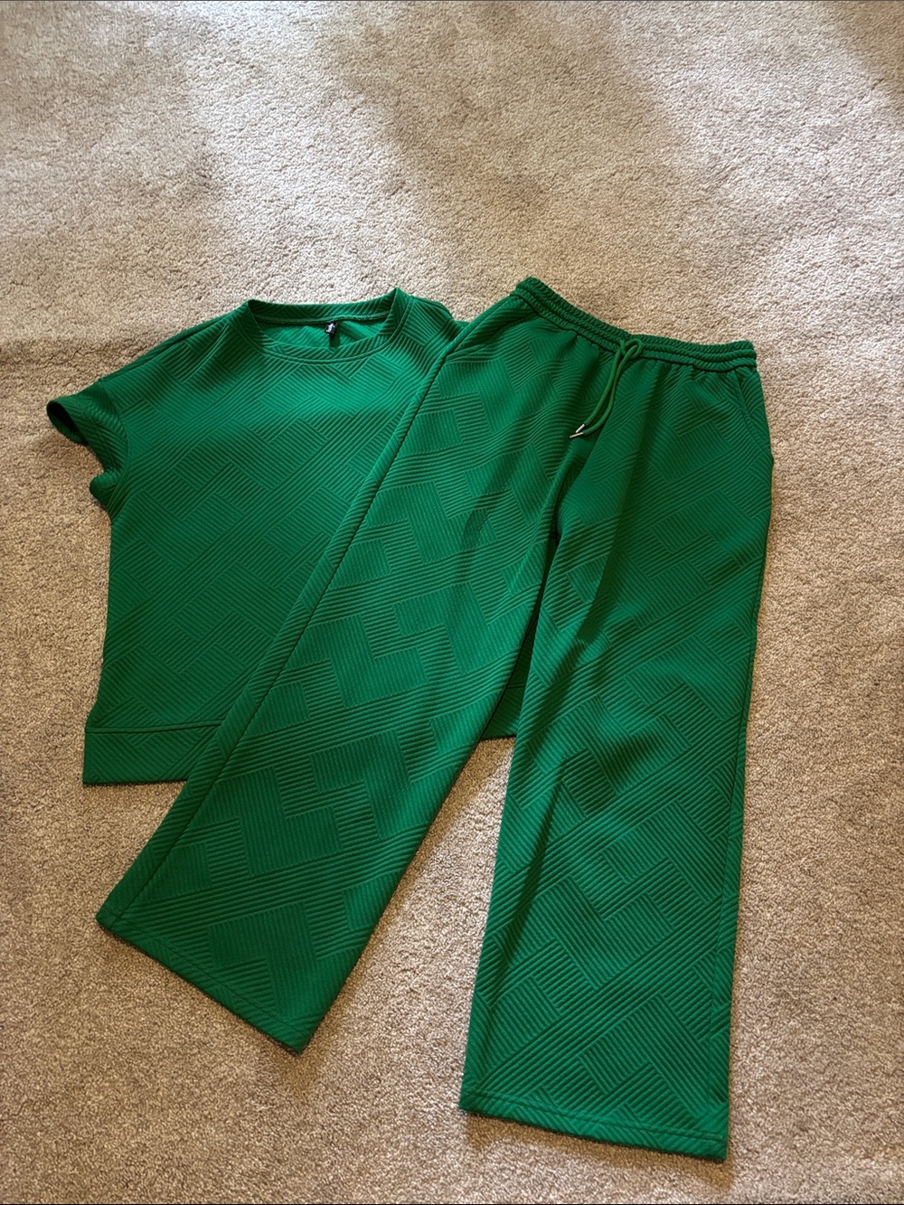 Green Textured Wide-Leg Pants for Women